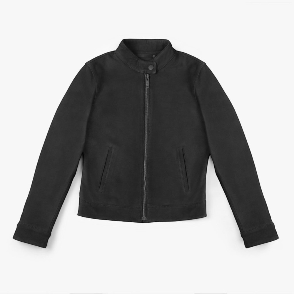 NWT Thursday Boot Company Women's Matte Black Lamb Leather Racer Jacket Medium - Picture 3 of 16